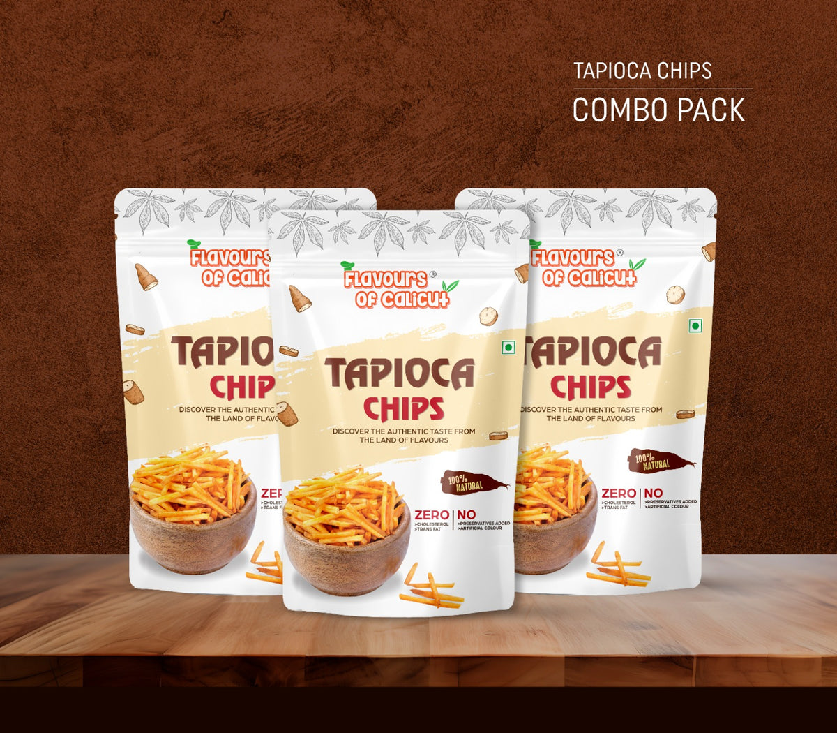 Kerala Tapioca (Kappa) Chips Pack of 3 (3x 150g) – Flavours of Calicut