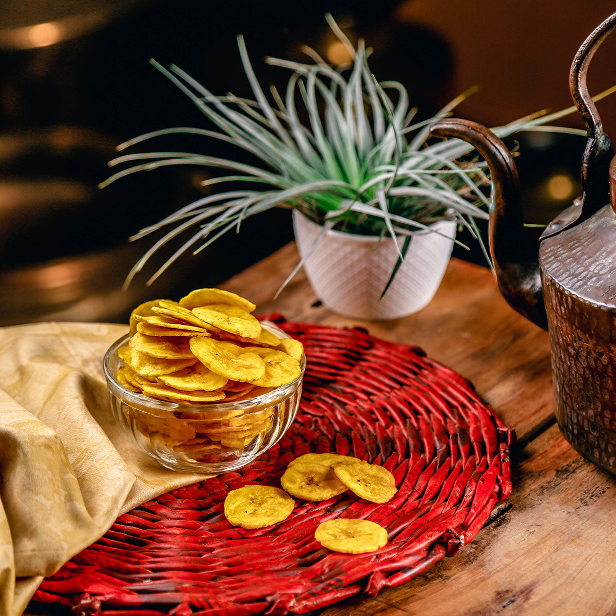 Kerala Chips Combo - Banana Chips (250g), Jackfruit Chips (250g), Jaggery Coated Banana Chips (250g), Tapioca Chips (250g) - 1kg