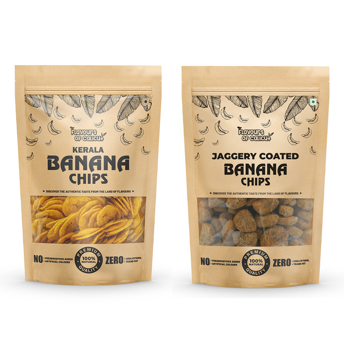 Kerala Chips Combo - Salted Banana Chips (500g) & Jaggery Coated Banana Chips (500g) - 1kg