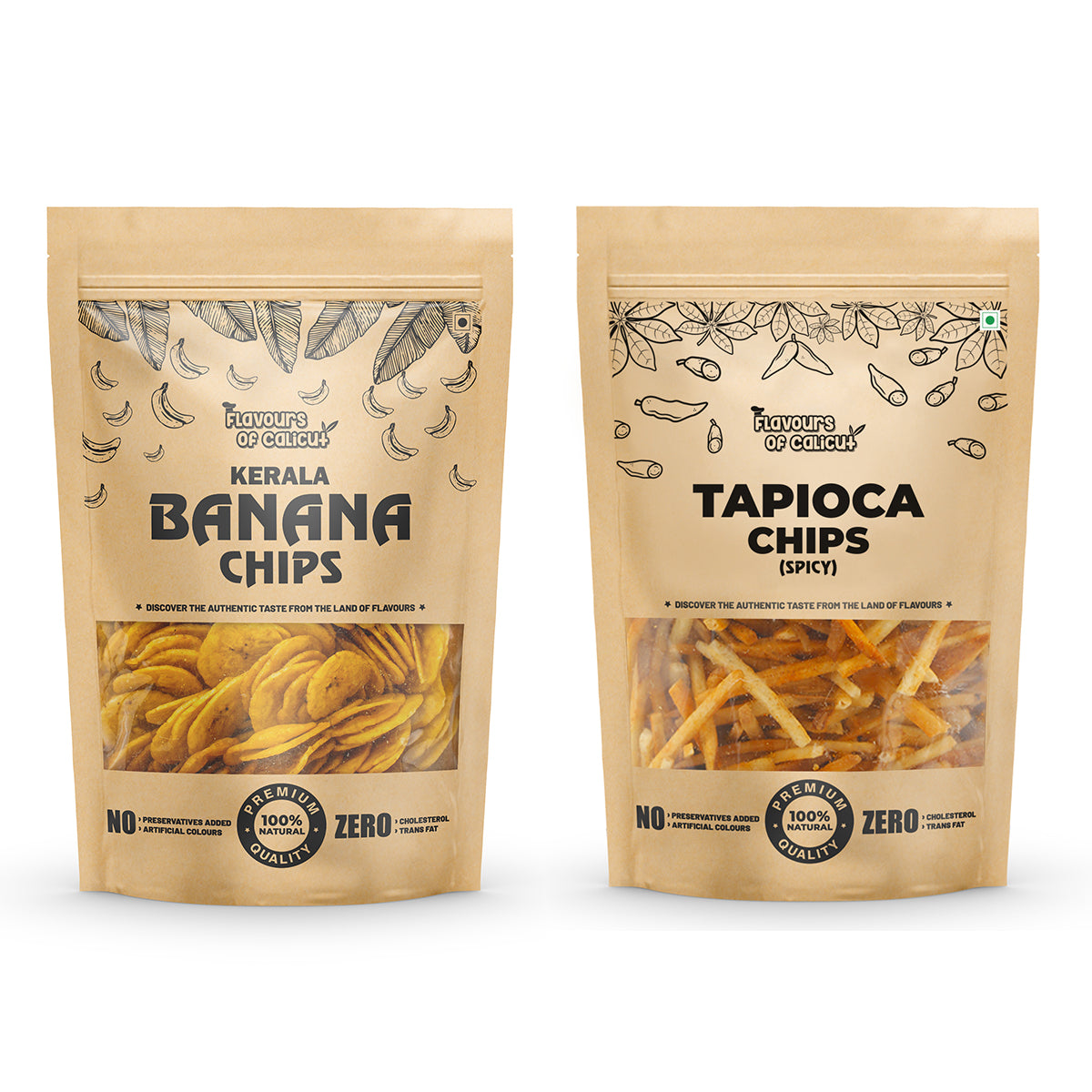 Kerala Chips Combo - Salted Banana Chips (500g) & Tapioca Chips (500g) - 1kg