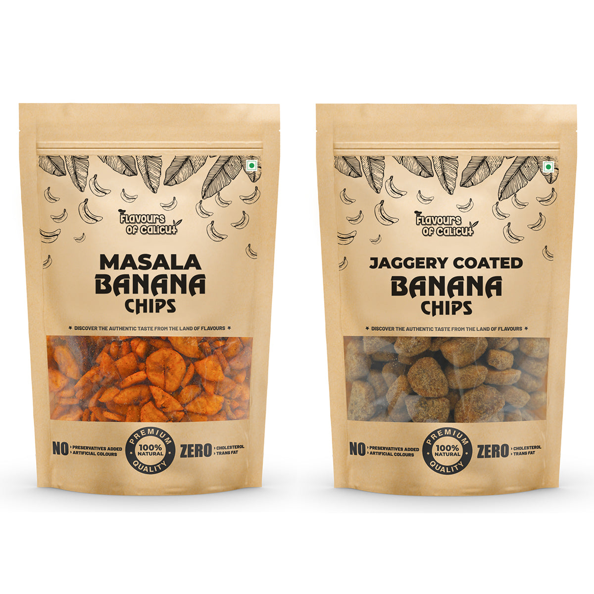 Kerala Chips Combo - Masala Banana Chips (500g) & Jaggery Coated Banana Chips (500g) - 1kg