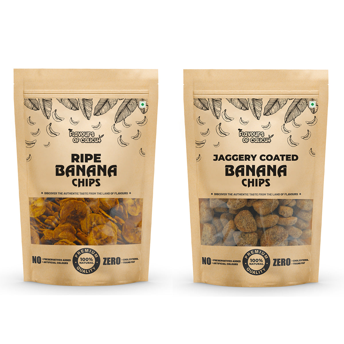 Kerala Chips Combo - Sweet Banana Chips (500g) & Jaggery Coated Banana Chips (500g) - 1kg