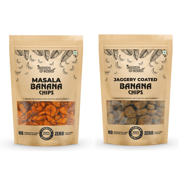 Kerala Chips Combo - Masala Banana Chips (250g) & Jaggery Coated Banana Chips (250g) - 500g