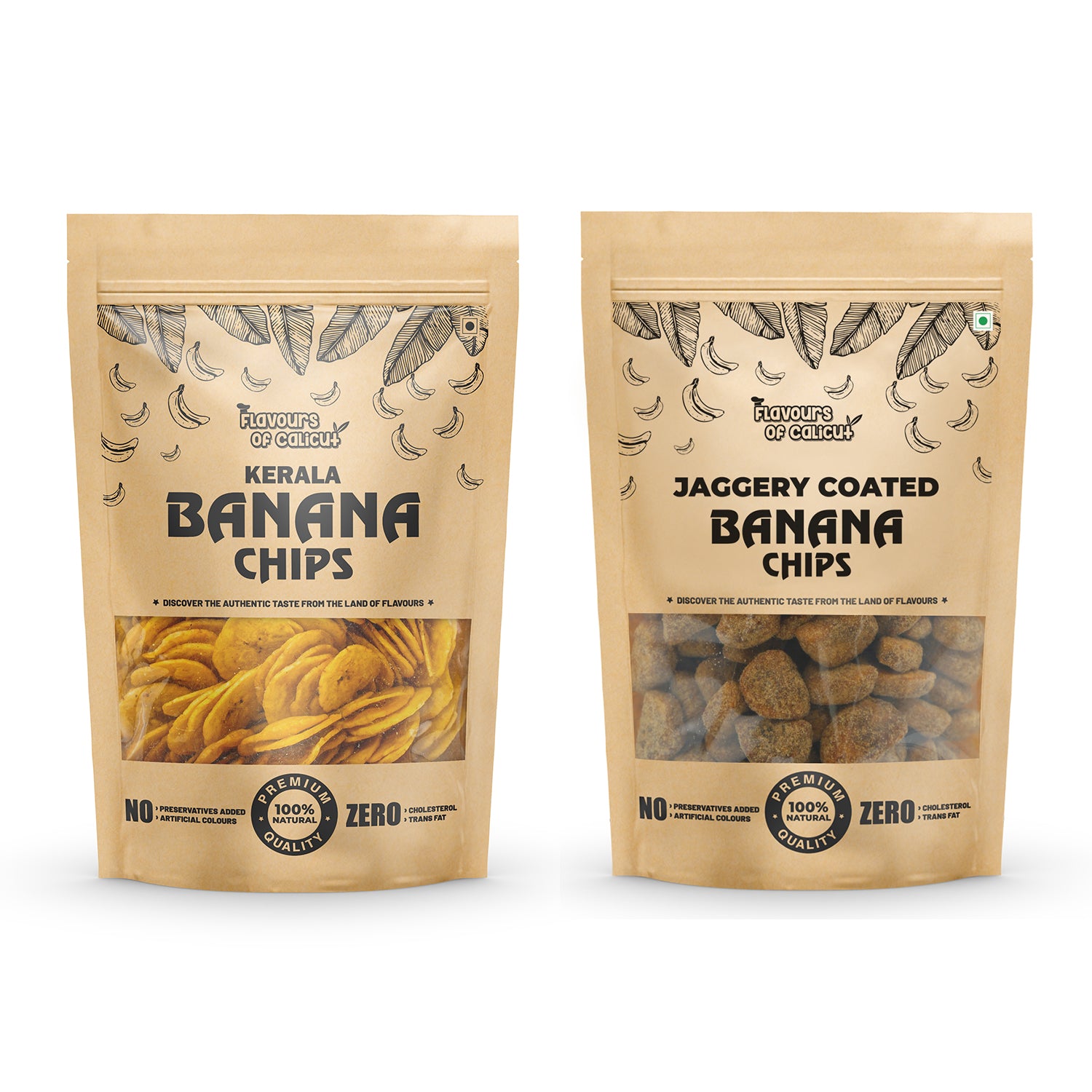 Kerala Chips Combo - Banana Chips (250g) & Jaggery Coated Banana Chips (250g) - 500g